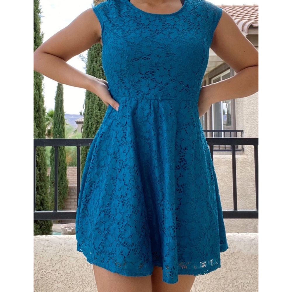 Macy’s blue lace dress